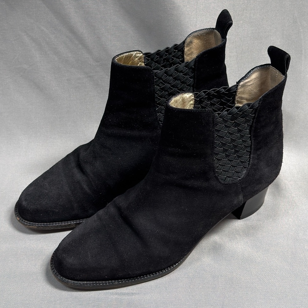 Vintage Bottega Veneta Suede Intrecciato Black Booties 6.5 Slip On Chelsea Boots - Picture 14 of 16